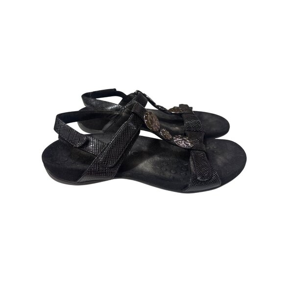 Vionic Womens Farra Black Lizard Sandals Size 10 Adjustable Straps Orthotic Supp - Picture 3 of 8